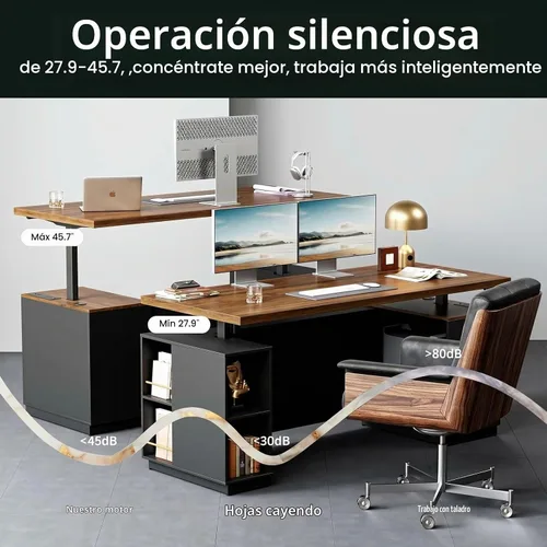 Vista 3 de ModernMate Escritorio Ejecutivo de Pie de 71" con Panel de Privacidad, Escritorio Grande de Una Pieza con Altura Ajustable Eléctrica para Estar