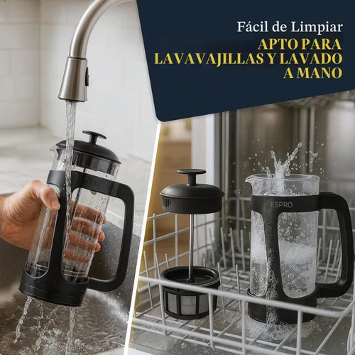 Vista 5 de ESPRO P3 Cafetera de prensa francesa, 17 onzas, negro, prensa de filtro doble micro Grit-Free Coffee Press, Thicker Borosilicate Heat Resistant
