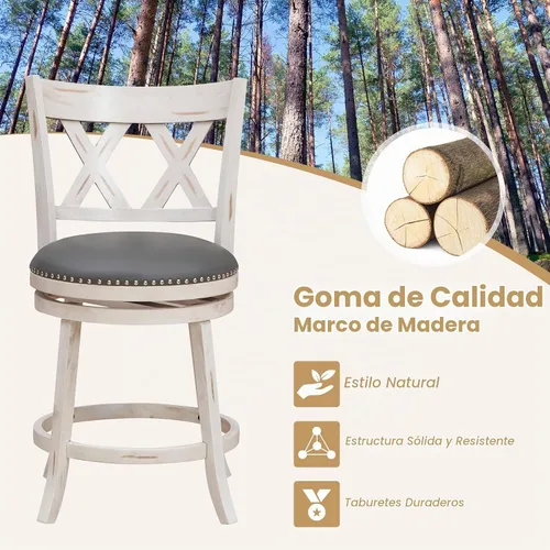 Vista 4 de GIANTEX - Juego de 2 taburetes de bar de 25.5 pulgadas, taburetes giratorios de altura de mostrador con respaldo, asiento acolchado de 20 pulgadas