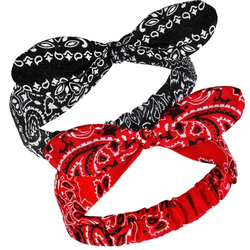 Vista 19 de Hicarer 2 diademas tipo bandana para mujeres y niñas, rojo, blanco