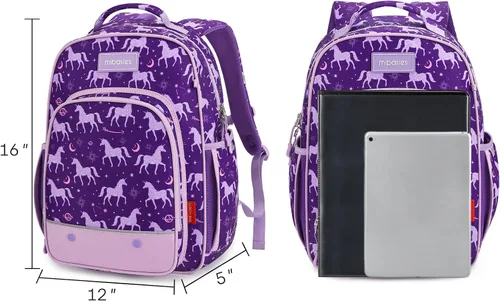 Vista 5 de mibasies Mochila para niñas pequeñas, mochila para niñas, preescolar jardín de infantes y escuela primaria, Horóscopo Unicorni, Niños-16L US
