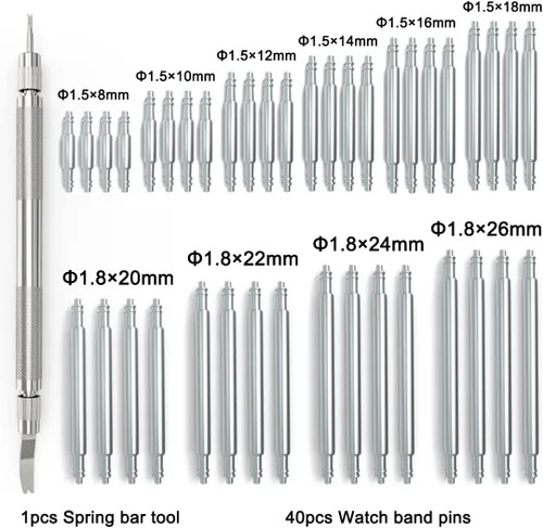 Vista 2 de Wellfit Kit de repuesto de pasadores de correa de reloj con 40 pines de reloj de acero inoxidable resistente, 6 tamaños de diámetro de 0.059 in y 4