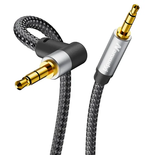 Vista 10 de Cable AUX de 1 pie/0,3 m, cable de audio estéreo de 3,5 mm, cable auxiliar estéreo macho a macho de 90 grados, cable TRS de ángulo recto compatible