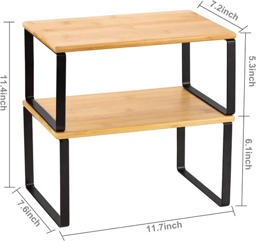 Vista 3 de NEX Organizador de gabinete de cocina y estante de mostrador, apilable y expandible, negro y natural