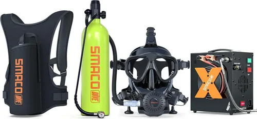 Vista 11 de SMACO Mini tanque de buceo para buceo en aguas poco profundas 1.9L Kit de tanque de buceo de cilindro de buceo proporciona 25-30 minutos de apoyo