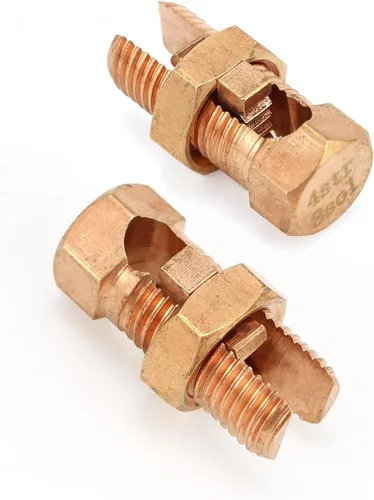 Vista 8 de QWORK Perno dividido a tierra, 50 conectores de pernos divididos de alta resistencia calibre 4 calibre 8, abrazadera de cable de tierra, cobre