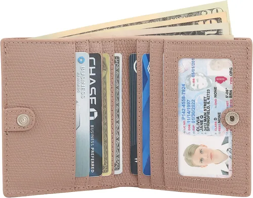 Vista 2 de BOTANNER Mini monedero de bolsillo compacto de cuero para mujer con seguridad RFID - NEGRO, rosado (Blush Pink), Minimalista