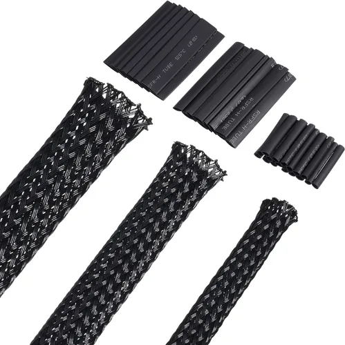 Vista 10 de Boao Funda trenzada expandible de PET de 50 pies, funda trenzada de telar de alambre con 127 tubos retráctiles para audio, video y otros