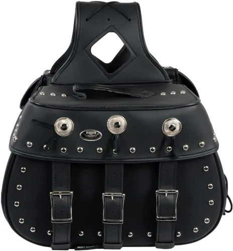 Vista 9 de Milwaukee Leather SH652ZB - Alforjas de PVC con hebilla triple y cierre de cremallera, color negro, con tachuelas (18 x 11 x 7 x 19), talla única