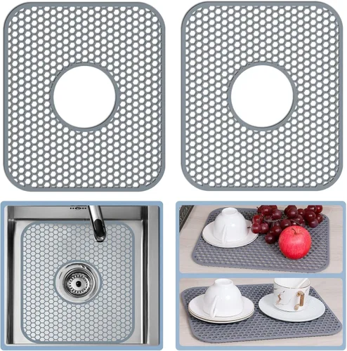 Vista 13 de Bestjing Paquete de 2 protectores de silicona para fregadero de cocina, accesorio de rejilla de cocina de 12 x 11 pulgadas, tapete antideslizante