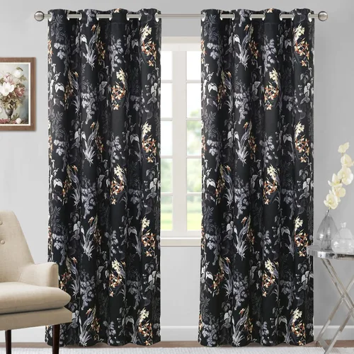 Vista 21 de H.VERSAILTEX Cortinas 100% opacas de 63 pulgadas de largo, juego de 2 paneles de cortinas estampadas con aislamiento térmico para dormitorio