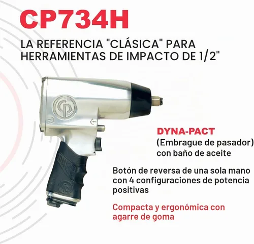 Vista 2 de Chicago Pneumatic CP734H, llave de impacto neumática para servicio pesado de 1/2 pulgada