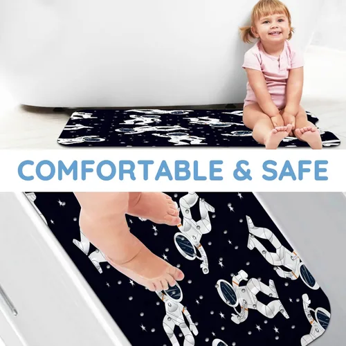 Vista 4 de Tapetes de bañera para niños, tapete de baño de astronauta negro antideslizante para bañera de 40 x 16 pulgadas, grande, lavable, antideslizante
