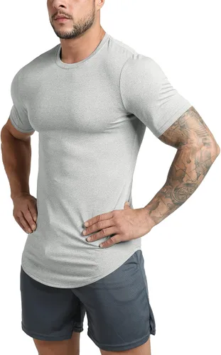 Vista 2 de GYM REVOLUTION Paquete de 5 camisetas de entrenamiento para hombre, hipster, dobladillo curvado, fitness, hip hop
