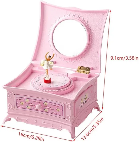 Vista 6 de JCAKES Joyero para niñas, caja de música clásica giratoria bailarina, bailarina, piano, caja de música, organizador de joyas, bailarina, caja