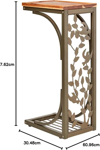 Vista 3 de Trademark Innovations Mesa lateral de 2 pies con tapa de madera de acacia y diseño de pájaro