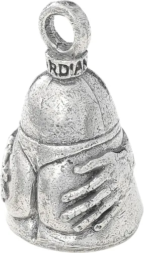 Vista 2 de Guardian Bell Campana de buena suerte con llavero y bolsa de regalo negra Campana de motocicleta Peltre Regalo de buena suerte Campana