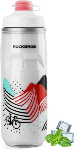 Vista 16 de ROCKBROS Botella de agua para bicicleta de 21 onzas, botella de agua para bicicleta para 5 horas de aislamiento, botella de agua deportiva Negro