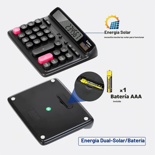 Vista 5 de Comix Calculadora de escritorio con pantalla LCD grande de 12 dígitos, batería solar de doble alimentación, calculadora básica con teclas grandes