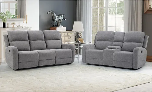 Vista 22 de EBELLO Juego de sofá reclinable manual para sala de estar, sofá reclinable de tela suave para sala de reuniones, respaldo y apoyabrazos acolchados