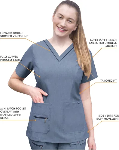 Vista 3 de Adar Pro Flawless Plus - Conjunto de exfoliante para mujer camiseta elevada con cuello en V y pantalones deportivos