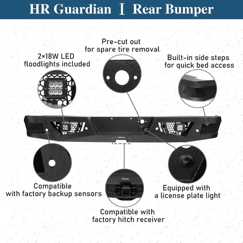 Vista 8 de Hooke Road Silverado - Kit de parachoques delantero y trasero con orificios de montaje para sensor y luces LED para camionetas Chevy Silverado 1500