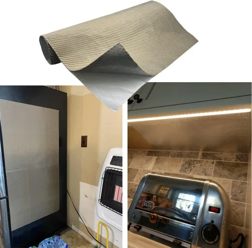 Vista 8 de Cinta adhesiva con respaldo de titanio para protector térmico de escape para pared detrás de la parrilla, protección de alta temperatura de 2500