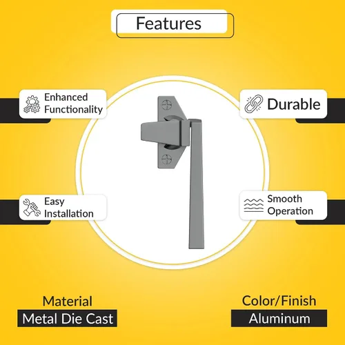 Vista 3 de BRIXWELL Cam Handle Offset Left Hand Type, Die Cast, Aluminum Finish, 3-5/16" Length, 1-1/2" Screw Spacing, 11/32" Latch Thickness, Adjustable
