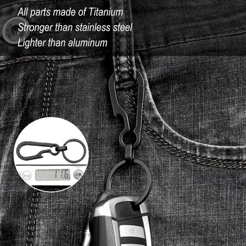 Vista 2 de Small Titanium Keychain Clip with Titanium Key Ring, Key Chain Clip Key Holder