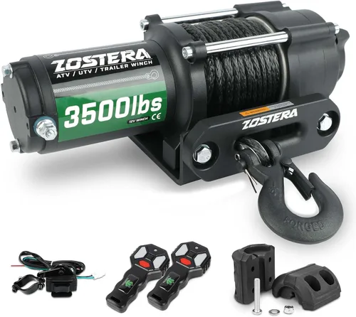 Vista 10 de Cabrestante de 2000 libras para ATV, con cable de acero, cabrestante ATV con interruptor de control remoto manual con cable, impermeable IP65