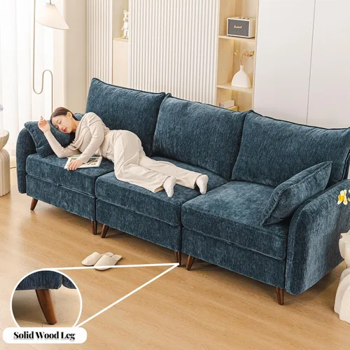 Vista 5 de Rexulqo Sofá modular modular de 104 pulgadas con almacenamiento para todos los asientos, sofá grande en forma de L, cómodos sofás de nube con Azul