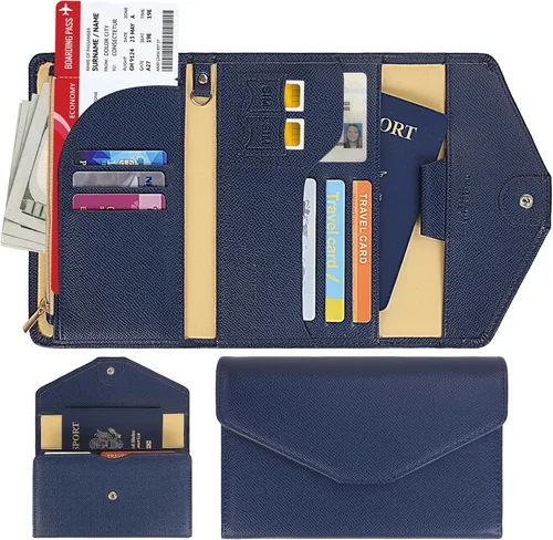Vista 123 de Zoppen - Billetera de viaje con bloqueo RFID multiusos (Ver.4) Portatarjetas de pasaporte y vacunas, organizador de documentos de tres pliegues