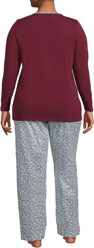 Vista 2 de Lands' End Women's Knit Pajama Set Long Sleeve T-Shirt and Pants