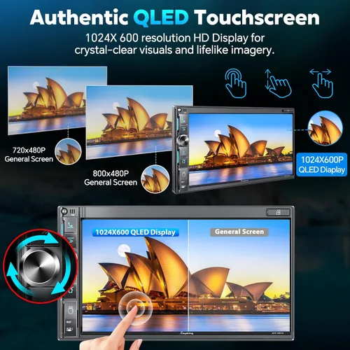 Vista 9 de Estéreo de auto de doble DIN de 7 pulgadas con Apple CarPlay inalámbrico y Android Auto, pantalla táctil QLED, Bluetooth, cámara de respaldo, audio
