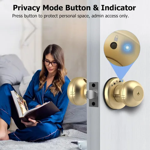 Vista 5 de eLinkSmart Cerradura de puerta de huella dactilar, perilla inteligente de puerta de bola con llave sin llave para puerta de entrada para dormitorio