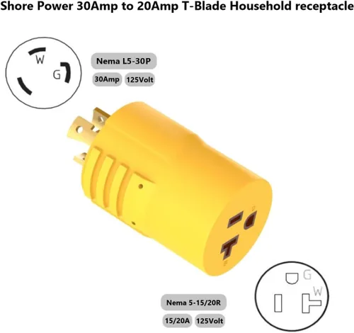 Vista 4 de Shore-Power - Adaptador de generador RV de 30 amperios a 20 amperios, NEMA