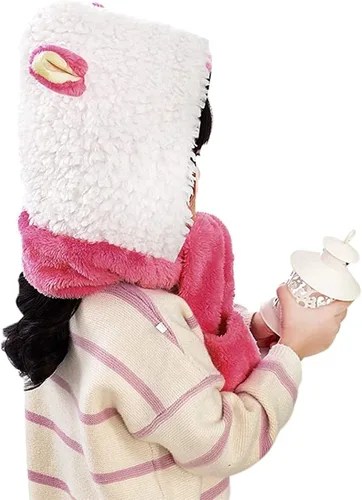 Vista 3 de Conjunto de gorro de invierno con capucha y gorro, bufanda y guantes para niÃ±os