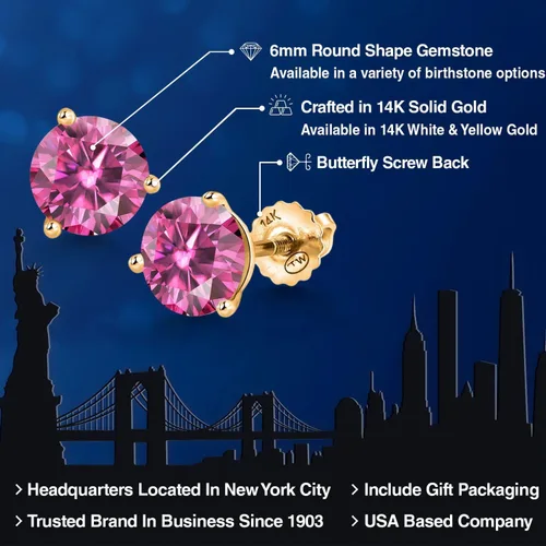 Vista 158 de Gem Stone King Aretes de Martini de oro amarillo de 14 quilates Aretes de tuerca de 3 puntas para mujeres y hombres Redondos de 0.236 pulgadas