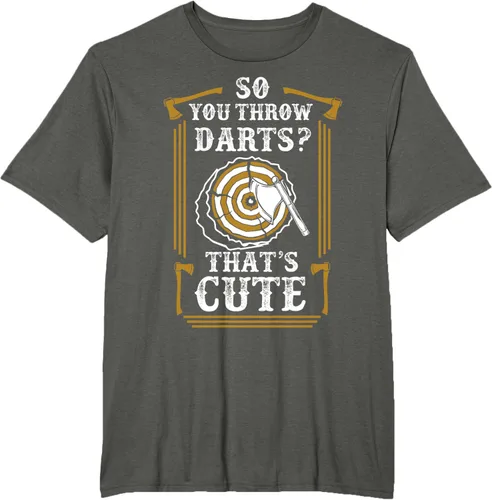 Vista 5 de Así que lanzas dardos ¿eh? Es una linda camiseta de lanzamiento de hacha, Negro, S