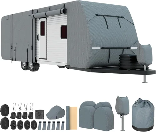 Vista 14 de Mofeez Funda para remolque de viaje, 7 capas extra gruesas mejoradas para cubierta de caravana de 16 a 18 pies, resistente al viento, impermeable