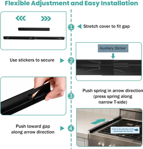 Vista 4 de 2 cubiertas para huecos para encimera de estufa de cocina, protector de huecos de acero inoxidable, kit de molduras para estufa, protectores de Negro