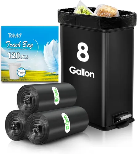 Vista 10 de Teivio - Bolsas de basura medianas de 5 galones, 50 unidades, bolsas de basura para baño, bolsas de plástico para el hogar, oficina, cocina