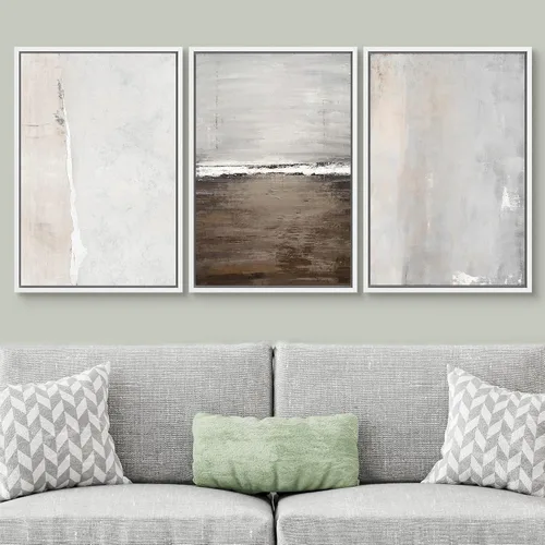 Vista 140 de SIGNWIN Lienzo enmarcado para pared, juego de arte pastel con cadena montañosa, bosque, niebla, naturaleza silvestre, ilustraciones modernas, arte