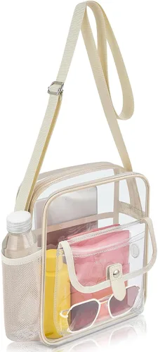 Vista 25 de Bolso bandolera transparente SPODEARS para eventos en estadios y conciertos - Cartera con correa de hombro ajustable con 1 soporte para botella