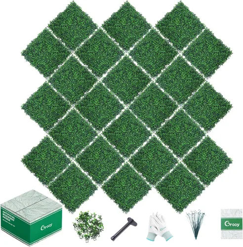 Vista 8 de Grooy Paneles de rollo artificiales de madera de boj, 40" x 120" (33.33 pies cuadrados) Pantalla de valla de privacidad con hojas de hiedra