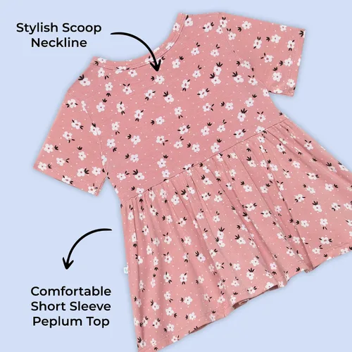 Vista 3 de Posh Peanut Conjunto básico de manga corta con peplum top y Bloomer - Conjunto de volantes Bummie - Viscosa suave de bambú