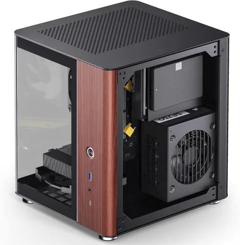 Vista 8 de JONSBO TK-0 Negro ITX Mini Torre Caja de PC, Diseño de Escritorio de Vidrio Hiperboloide, Estructura de Gabinete Separada, Carcasa de Aleación