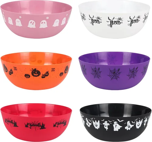 Vista 9 de 6 cuencos de Halloween para dulces grandes, cuencos de plástico para dulce o truco, cuenco de plástico reutilizable para suministros de fiesta