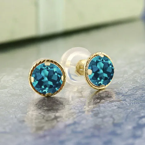 Vista 40 de Gem Stone King Aretes redondos de oro amarillo de 14 quilates con piedra natal Redondos de 0.157 in Aretes de oro para mujeres y hombres