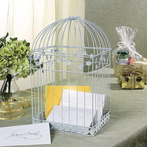 Vista 2 de Tarjetero de Fun Express - Regalo de bodas en forma de jaula para pájaros de color blanco